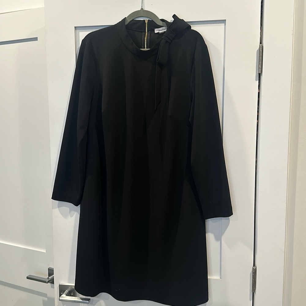 Calvin Klein Long Sleeve Black Dress with Neck Bow